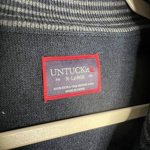 Untuckit Mens Pullover 1/4 Zip Pullover Sweater Merino Wool Size XL Navy Blue - Picture 3 of 11